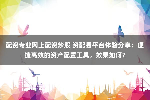配資專業(yè)網上配資炒股 資配易平臺體驗分享：便捷高效的資產配置工具，效果如何？