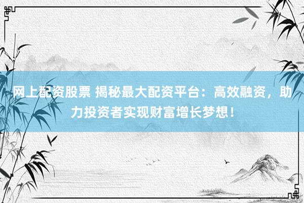 網(wǎng)上配資股票 揭秘最大配資平臺：高效融資，助力投資者實(shí)現(xiàn)財(cái)富增長夢想！